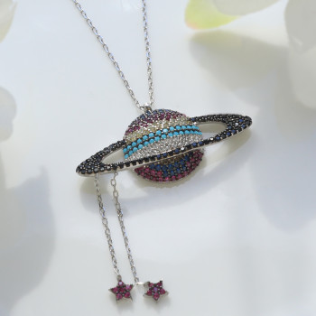 سلسال الكواكب والنجمة فضة خالص #624