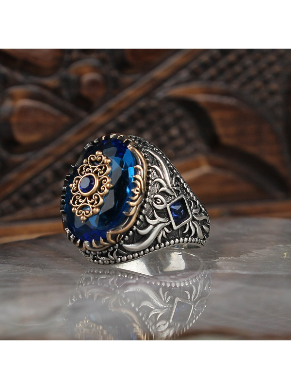 خاتم الاكوامارين فضة #789