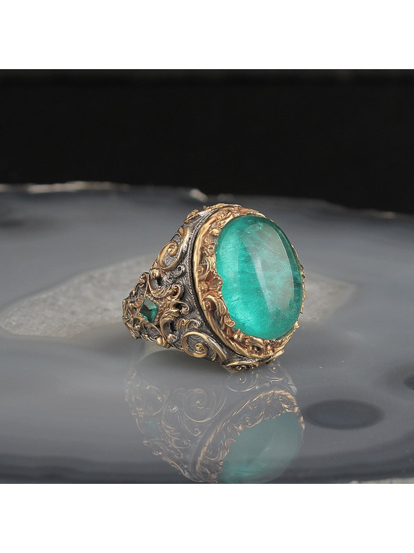 خاتم  حجر بارايبا فضة خالص #788