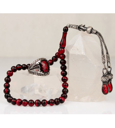 طقم مسبحة وخاتم فضة #808