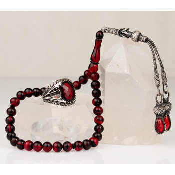 طقم مسبحة وخاتم فضة #808 