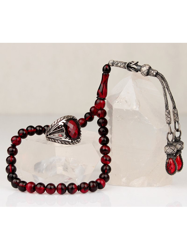 طقم مسبحة وخاتم فضة #808