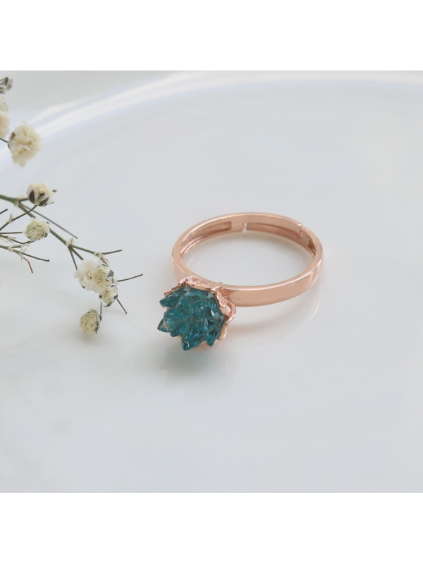 خاتم الوردة الزرقاء فضة خالص #596