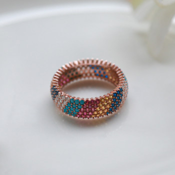 خاتم فضة خالص مرصع كريستال #783 