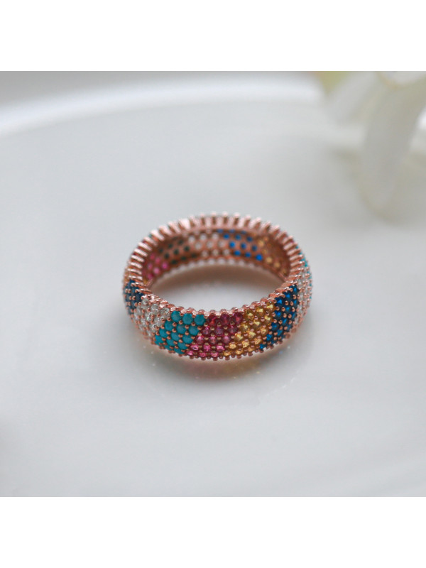 خاتم فضة خالص مرصع كريستال #783