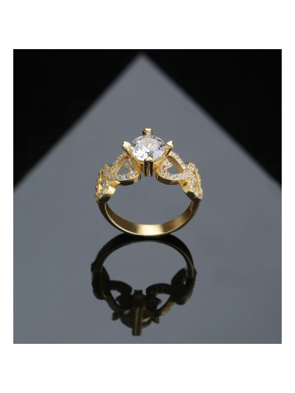 خاتم القلوب فضة خالص مرصع كريستال #583