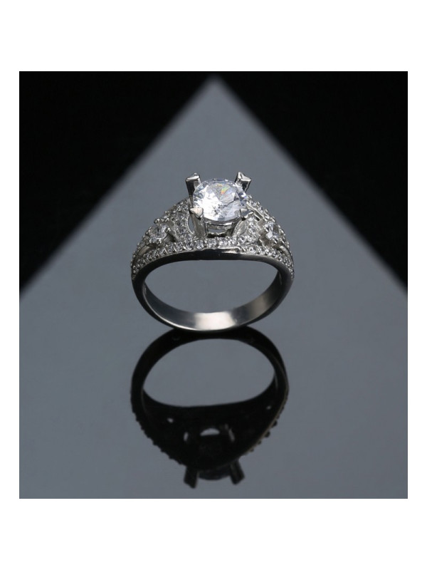 خاتم فضة خالص مرصع كريستال #585