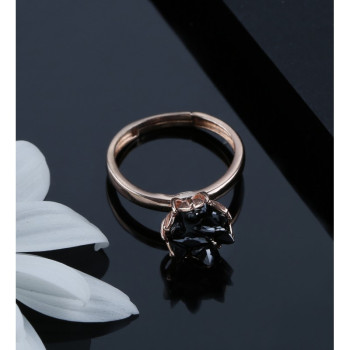 خاتم الوردة السوداء فضة خالص #595 