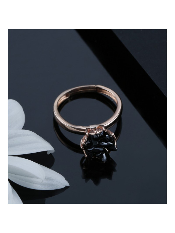خاتم الوردة السوداء فضة خالص #595