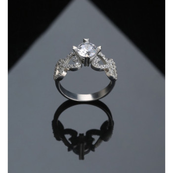 خاتم القلوب فضة خالص مرصع كريستال #583 