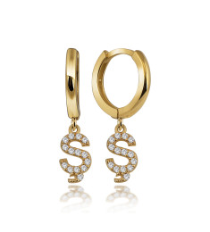 حلق فضة خالص بحرف مرصع كريستال #200