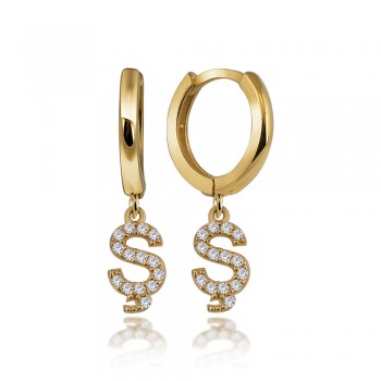 حلق فضة خالص بحرف مرصع كريستال #200 