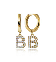 حلق فضة خالص بحرف مرصع كريستال #200