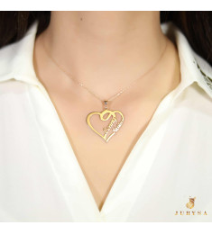 سلسال قلب فضة خالص بإسمين مرصع بالكريستال #263