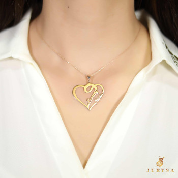 سلسال قلب فضة خالص بإسمين مرصع بالكريستال #263 