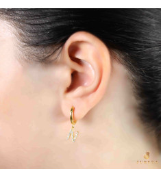 حلق فضة خالص بحرف مرصع كريستال #200