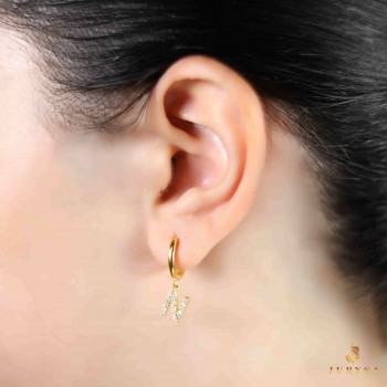 حلق فضة خالص بحرف مرصع كريستال #200 