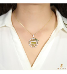 سلسال الطير فضة خالص بالاسم مرصع بالكريستال   #119