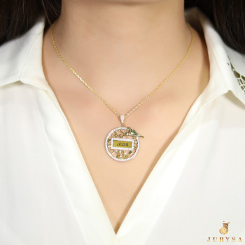 سلسال الطير فضة خالص بالاسم مرصع بالكريستال   #119 