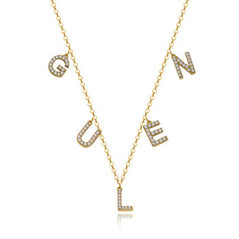 سلسال فضة خالص باسم مرصع بالكريستال #172