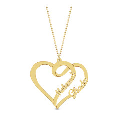 سلسال قلب فضة خالص بإسمين مرصع بالكريستال #263