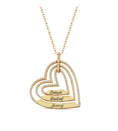 سلسال حلقات فضة خالص بثلاثة اسماء مرصع بالكريستال #128