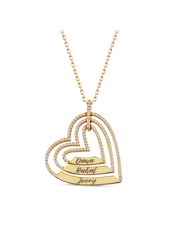 سلسال حلقات فضة خالص بثلاثة اسماء مرصع بالكريستال #128