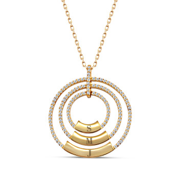 سلسال حلقات فضة خالص بثلاثة حروف مرصع بالكريستال #127 