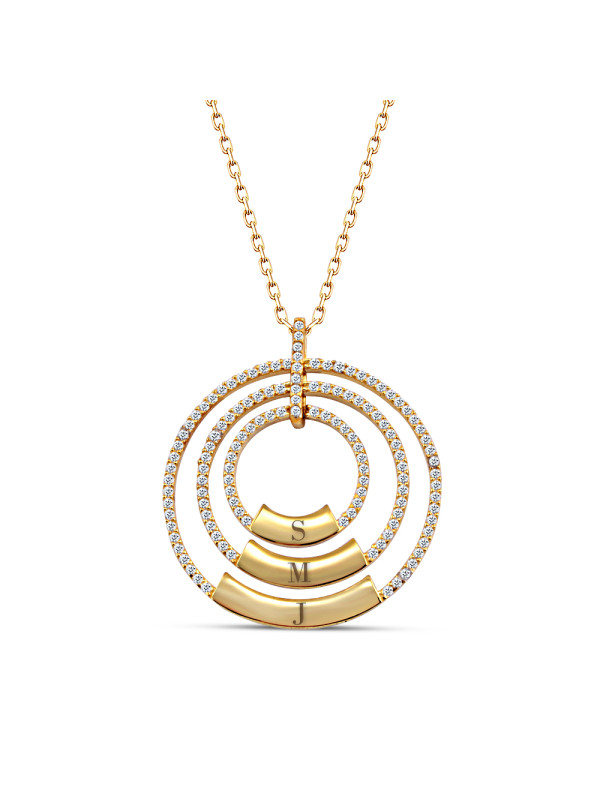 سلسال حلقات فضة خالص بثلاثة حروف مرصع بالكريستال #127