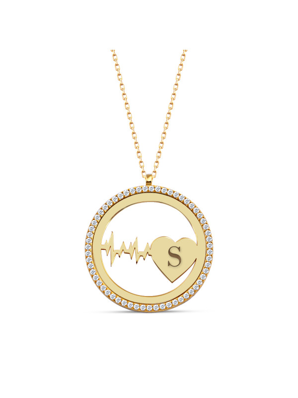 سلسال نبض القلب فضة خالص بالحرف مرصع بالكريستال #124