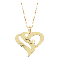 سلسال قلب فضة خالص بإسمين مرصع بالكريستال #123