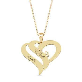 سلسال قلب فضة خالص بإسمين مرصع بالكريستال #123