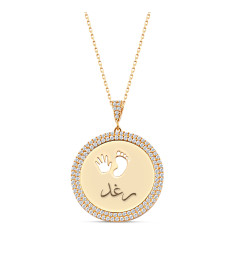 سلسال فضة خالص مولود جديد بالاسم مع حلقتين كريستال  #117