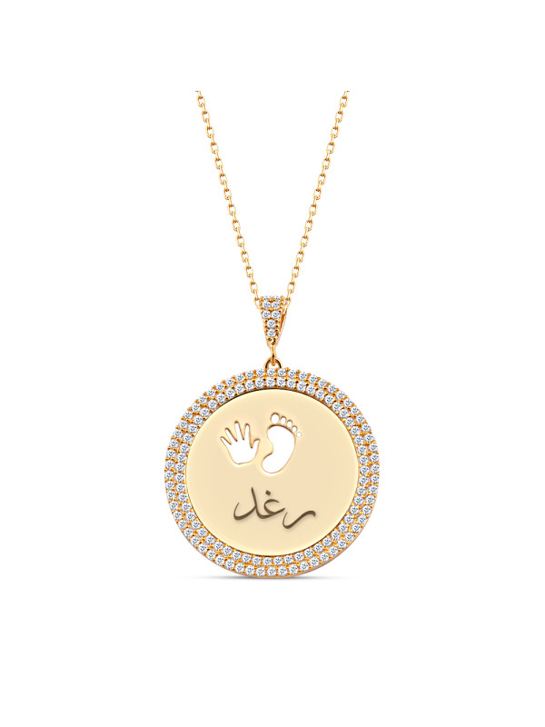 سلسال فضة خالص مولود جديد بالاسم مع حلقتين كريستال  #117